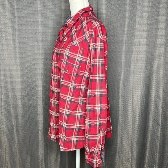JACHS GIRLFRIEND XXL RED AND BLUE PLAID LONG SLEEVE SNAP FRONT SHIRT BEA - Picture 3 of 7